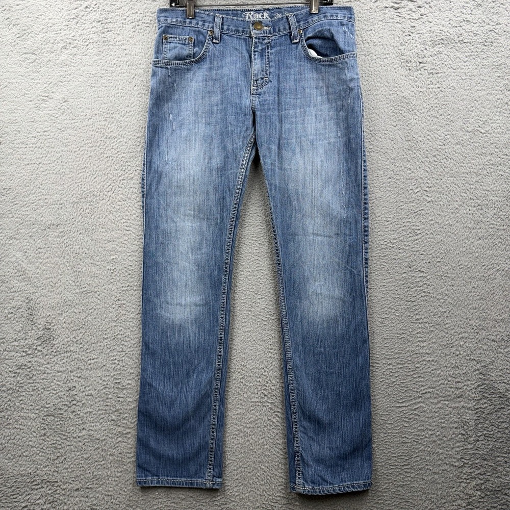 Rock 47 By Wrangler Jeans 28x32 Women Boot Cut Studded Pockets Low Rise Blue